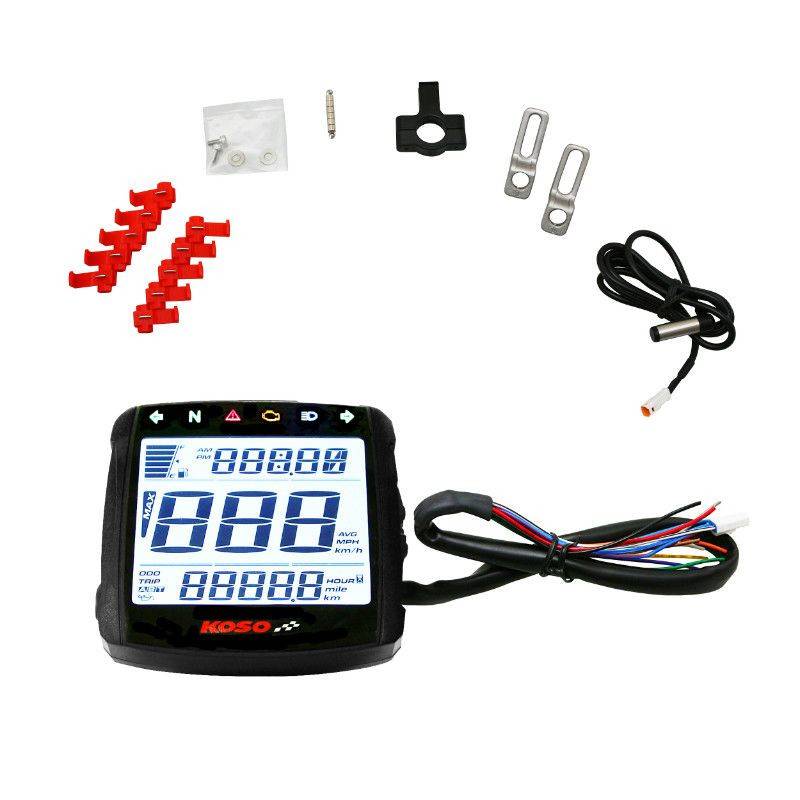 COMPTEUR DE VITESSE DIGITAL Multifonction COMPTEUR KOSO DIGITAL MULTIFONCTIONS (TOTALISATEUR KILOMETRIQUE/ TOTALISATEUR HEURES/ JAUGE ESSENCE/ HORLOGE/ VOLMETRE/ ALERTE VOLTAGE) origine KYMCO -DISPO