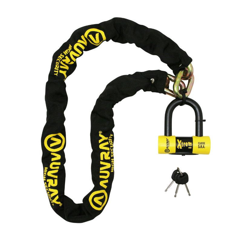 ANTIVOL A CHAINE AUVRAY XTREM 1.40M MAILLON DIAM 13.5mm AVEC U XTREM MINI 52x65mm (CLASSE SRA CHAINE + U) ANTIVOL A CHAINE AUVRAY XTREM 1.40M MAILLON DIAM 13.5mm AVEC U XTREM MINI 52x65mm (CLASSE SRA CHAINE + U) origine AZMOTORS 