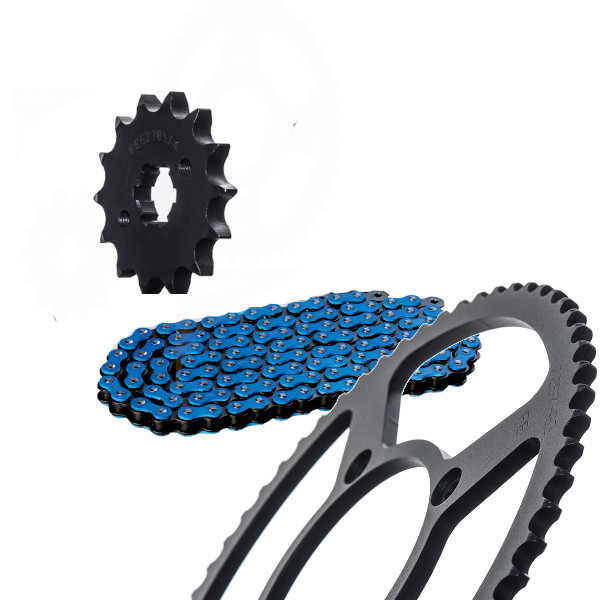 KIT CHAINE RR 125 4T ACIER BLEU (ADAPTABLE) 14X63/428MXZ (QUALITE ULTRA.RENFORCEE) KIT CHAINE RR 125 4T ACIER BLEU (ADAPTABLE) 14X63/428MXZ (QUALITE ULTRA.RENFORCEE)avec Attache Rapide. origine BETA 