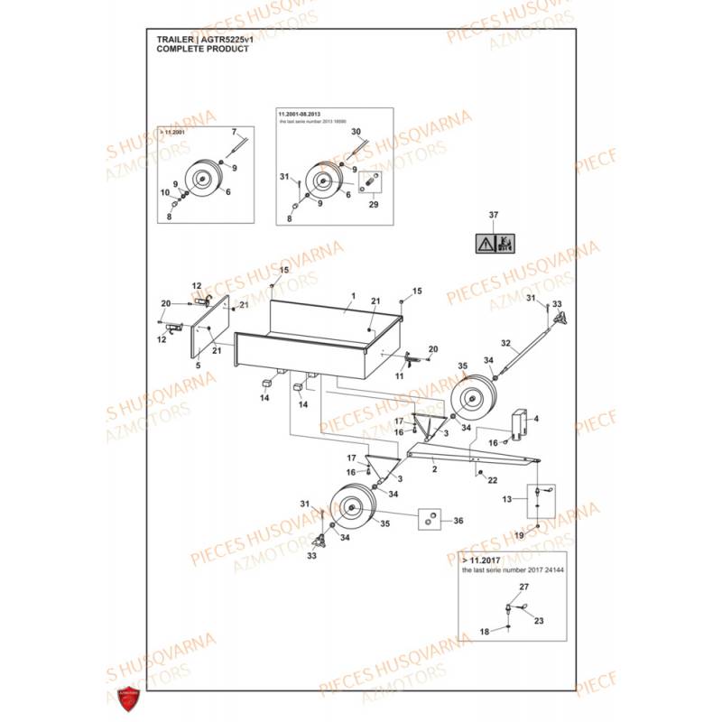 PIECES REMORQUE 953511703 HUSQVARNA PIECES DETACHEES ORIGINE Husqvarna POUR REPARER VOTRE REMORQUE  953511703 origine HUSQVARNA -DISPO