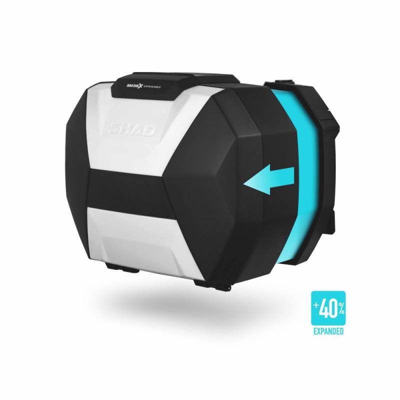 VALISES LATÉRALES SHAD EXTENSIBLES SH38X ALUMINIUM valise latérale extensible et la plus compacte du casque du marché XL. origine VOGE -DISPO