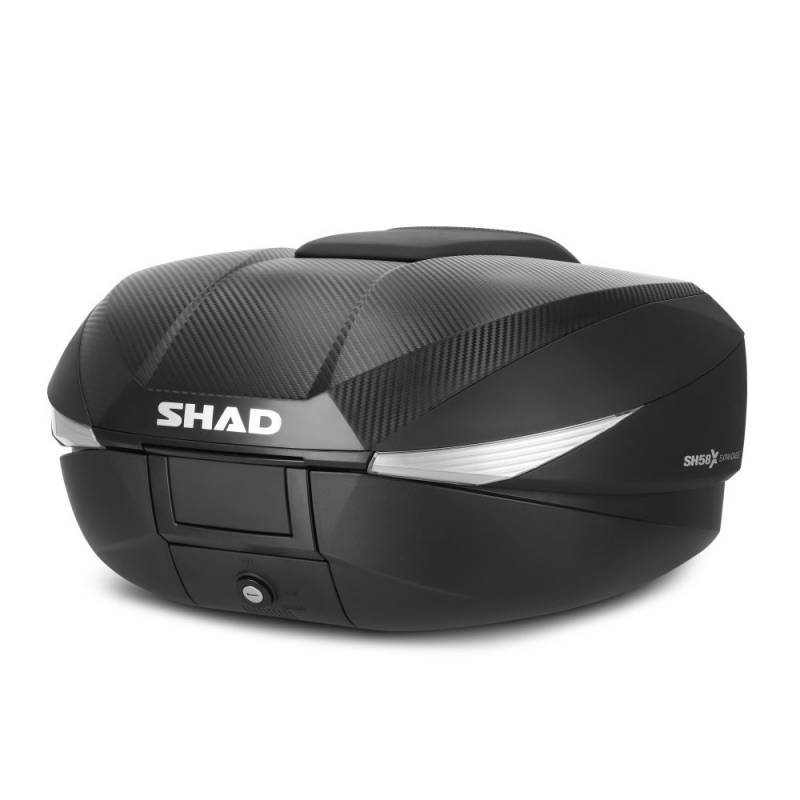 TOP CASE EXTENSIBLE SHAD SH58X CARBONE  volume réglable sur 3 positions (L, XL et XXL), peut accueillir 2 casques de type Trail, ainsi que des accessoires de voyage origine VOGE -DISPO