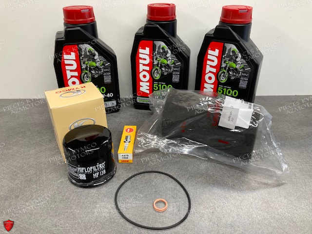 KIT ENTRETIEN MOTEUR MXU 400 ET HUILE MOTUL 5100 4T 10W-40 -(3L) HUILE 5100 MOTUL 10W40 X 3L AVEC FILTRE A HUILE,FILTRE A AIR,BOUGIE CR8E,JOINT DE CARTER DE VIDANGE,JOINT DE BOUCHON DE VIDANGE (14MM) - ORIGINE KYMCO origine KYMCO -DISPO