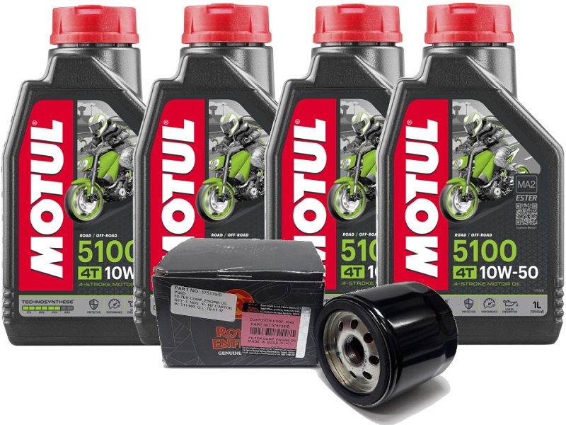 KIT ENTRETIEN 650 TWIN Euro4 5100 4T 10W-50-(4L)+FILTRE A HUILE(575139D) KIT ENTRETIEN TWIN 650 EURO4 MOTUL 5100 4T 10W-50-(4L)+FILTRE A HUILE(575139D) origine ROYAL ENFIELD 