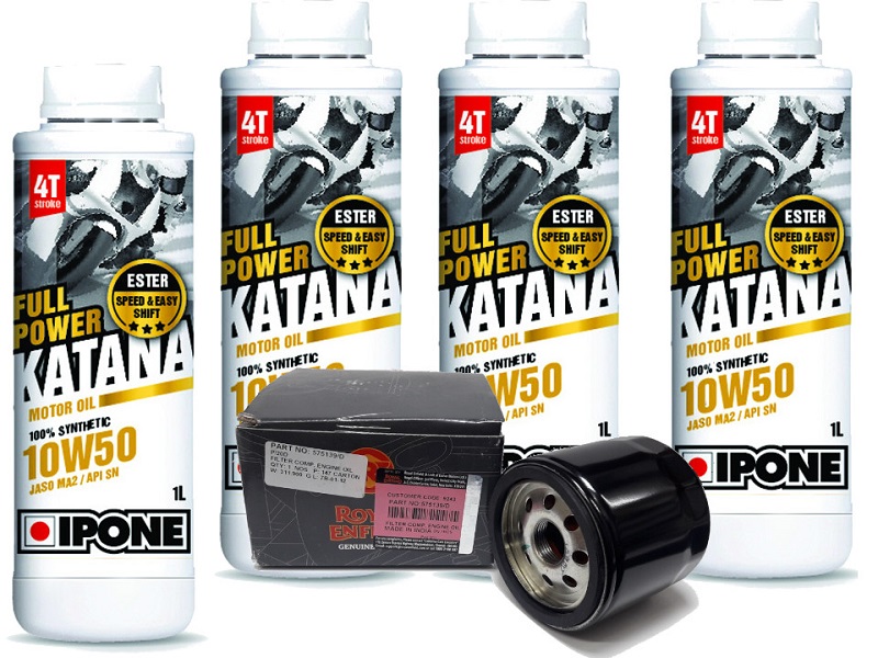 KIT ENTRETIEN TWIN 650 POWER KATANA 4T 10W-50-(4L)+FILTRE A HUILE(575139D) KIT ENTRETIEN TWIN 650 POWER IPONE FULL POWER KATANA 4T 10W-50-(4L)+FILTRE A HUILE(575139D) origine ROYAL ENFIELD 