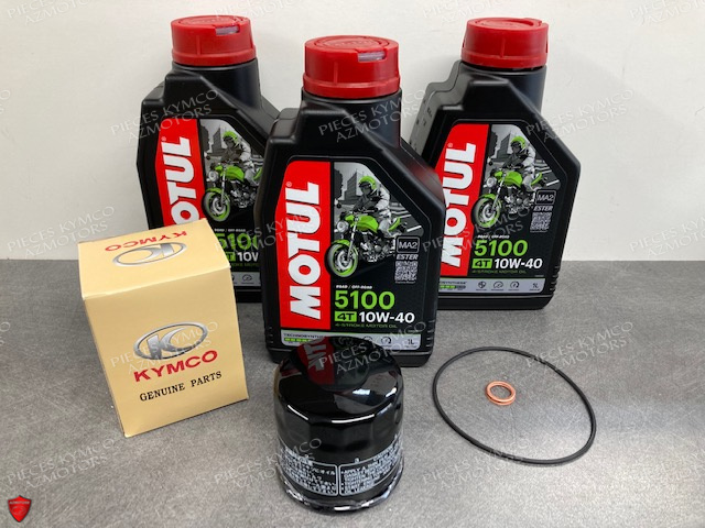 KIT VIDANGE KYMCO MXU/MAXXER 400/450i ET HUILE MOTUL 5100 4T 10W-40 x(3L) Kit Vidange Kymco MXU/Maxxer 400/450i : Huile Motul 5100 4T 10W-40 (3L) + Filtre à Huile HF-138 + Joints Carter et Bouchon de Vidange (14mm) origine KYMCO -DISPO