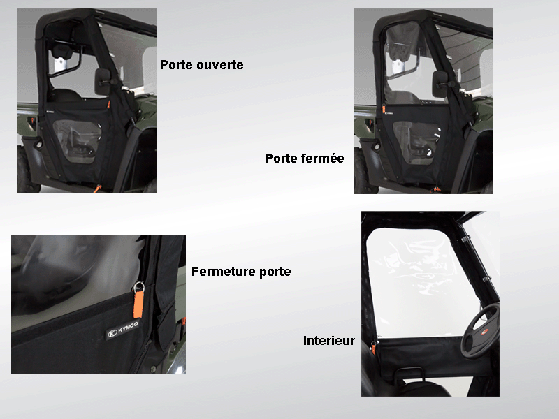 PORTES SOUPLES UXV 500 (LA PAIRE)
Pour montage portes souples KA-01-0282 avec grand pare brise référence KA-01-0027 livré avant le 18/09/2012, nous consulter 