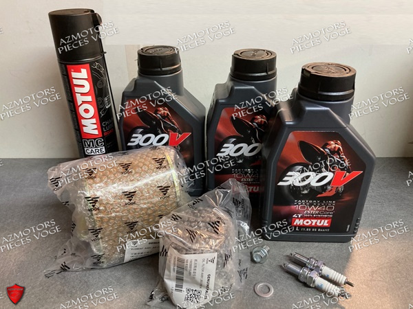 PACK REVISION FILTRES/BOUGIES VOGE 500AC/525ACX/DSX/R + HUILE MOTUL 300V 10W40 (3L)
 KIT REVISION FILTRES COMPLET ET HUILE MOTUL 300V 10W40 (3L) POUR VOGE 500AC/525ACX/DSX/R origine VOGE -DISPO