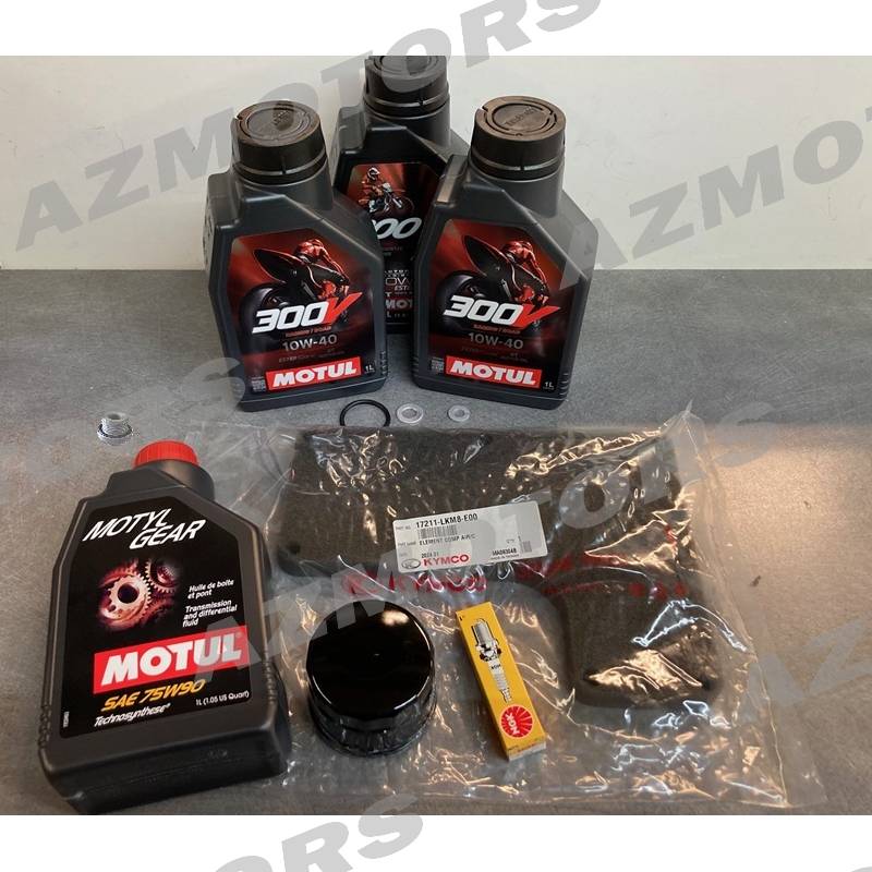 KIT HUILE MOTUL 300V 4T 10W-40 (3L) + MOTYLGEAR (1L) POUR UXV 700 AVEC KIT ENTRETIEN MOTEUR SET HUILE MOTUL 300V 4T 10W-40 (3L) POUR UXV 700 AVEC KIT ENTRETIEN MOTEUR ET PONT
 origine KYMCO 