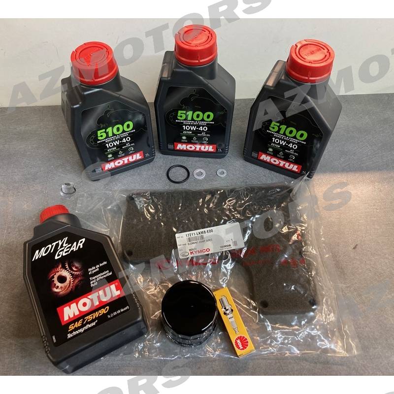 KIT HUILE MOTUL 5100 4T 10W-40 (3L) + MOTYLGEAR (1L) POUR UXV 700 AVEC KIT ENTRETIEN MOTEUR SET HUILE MOTUL 5100 4T 10W-40 (3L) POUR UXV 700 AVEC KIT ENTRETIEN MOTEUR ET PONT
 origine KYMCO 