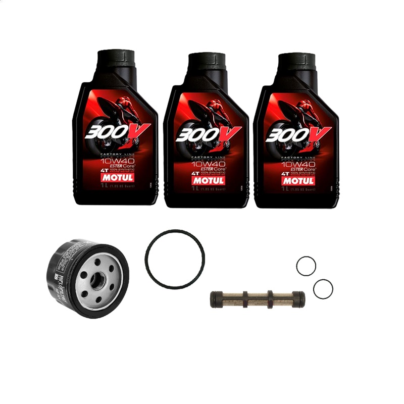 SET VIDANGE KYMCO AK550 HUILE MOTUL 300V 4T 10W-40 x(3L) FILTRE A HUILE HF-164 + JOINTS ET CREPINE KIT VIDANGE AK550 KYMCO : HUILE MOTUL 300V 4T 10W-40 (3L), FILTRE HF-164, CREPINE DE FILTRATION ET JOINTS TORIQUE origine KYMCO -DISPO