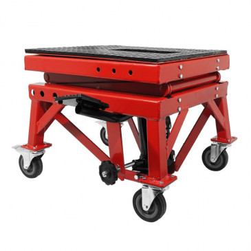 LEVE/PONT MOTO P2R HYDRAULIQUE A COLONNE SUR ROULETTES HAUTEUR MINI 38cm MAXI 95cm ACIER ROUGE LEVE/PONT MOTO CROSS P2R STAND A PEDALE ACIER ROUGE (HAUTEUR min 320mm/max 400mm) origine AZMOTORS 
