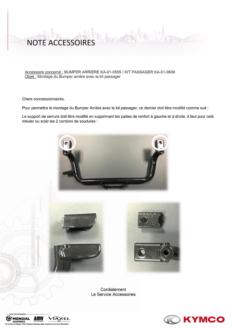 notice de montage (Compatible kit passager) BUMPER ARRIERE NOIR Pour MXU 550 / 700 A PARTIR DE 2019 notice de montage (Compatible POUR KIT PASSAGER KA-01-0639
) BUMPER ARRIERE NOIR Pour MXU 550 / 700 A PARTIR DE 2019 origine KYMCO -DISPO