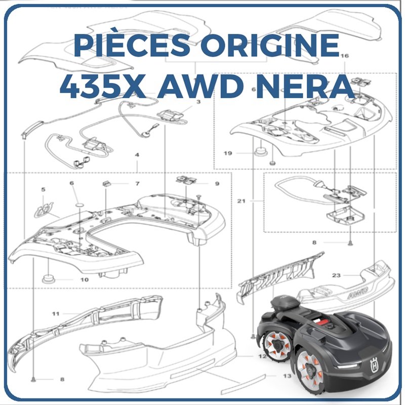 PIECES 435X AWD NERA ROBOT TONDEUSE HUSQVARNA PIECES du Robot 435X AWD NERA Référence (PNC) 970745212 origine HUSQVARNA -DISPO