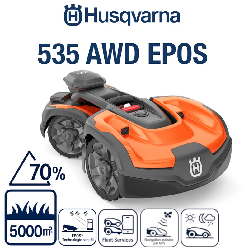 ROBOT TONDEUSE 535 AWD EPOS (SANS FIL) Robot tondeuse sans câble avec transmission intégrale pour les pentes abruptes jusqu à 70 % ,Jusqu