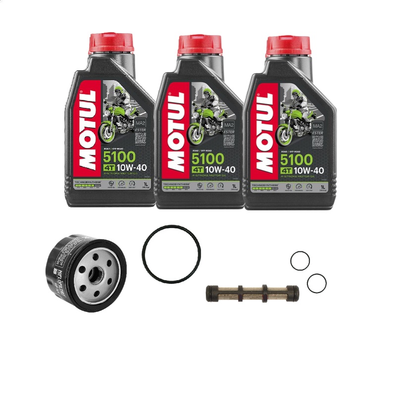 SET VIDANGE KYMCO AK550 HUILE MOTUL 5100 4T 10W-40 x(3L) FILTRE A HUILE HF-164 + JOINTS ET CREPINE KIT VIDANGE AK550 KYMCO : HUILE MOTUL 5100 4T 10W-40 (3L), FILTRE HF-164, CREPINE DE FILTRATION ET JOINTS TORIQUE origine KYMCO -DISPO