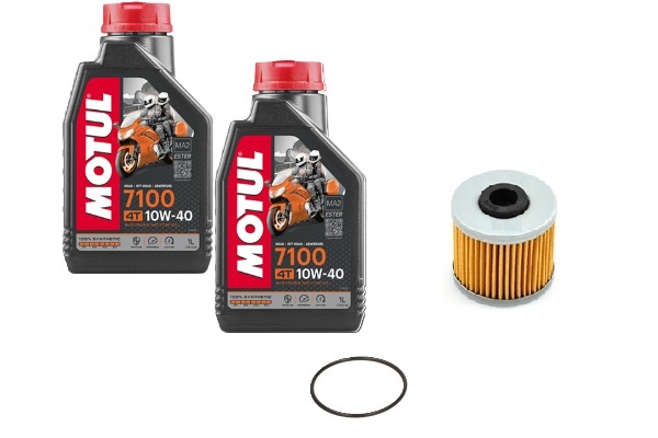 SET VIDANGE KYMCO XCITING 400I/XCITING S 400i HUILE MOTUL 7100 4T 10W-40 x(2L) FILTRE À HUILE HF-568 + JOINT KIT VIDANGE XCITING 400I/400S KYMCO : HUILE MOTUL 7100 4T 10W-40 (2L), FILTRE HF-568 ET JOINT TORIQUE origine KYMCO -DISPO