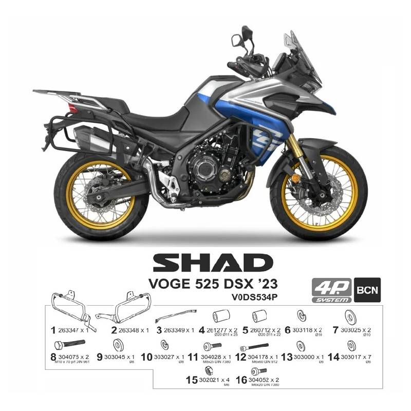 SUPPORTS DE VALISES 4P SYSTEM SHAD VOGE 525DSX/BLACK KNIGHT/625DSX (2023/2024/2025) FIXATIONS SHAD 4P SYSTEM POUR INSTALLER DE VALISES LATÉRALES SUR VOTRE MOTO origine VOGE -DISPO