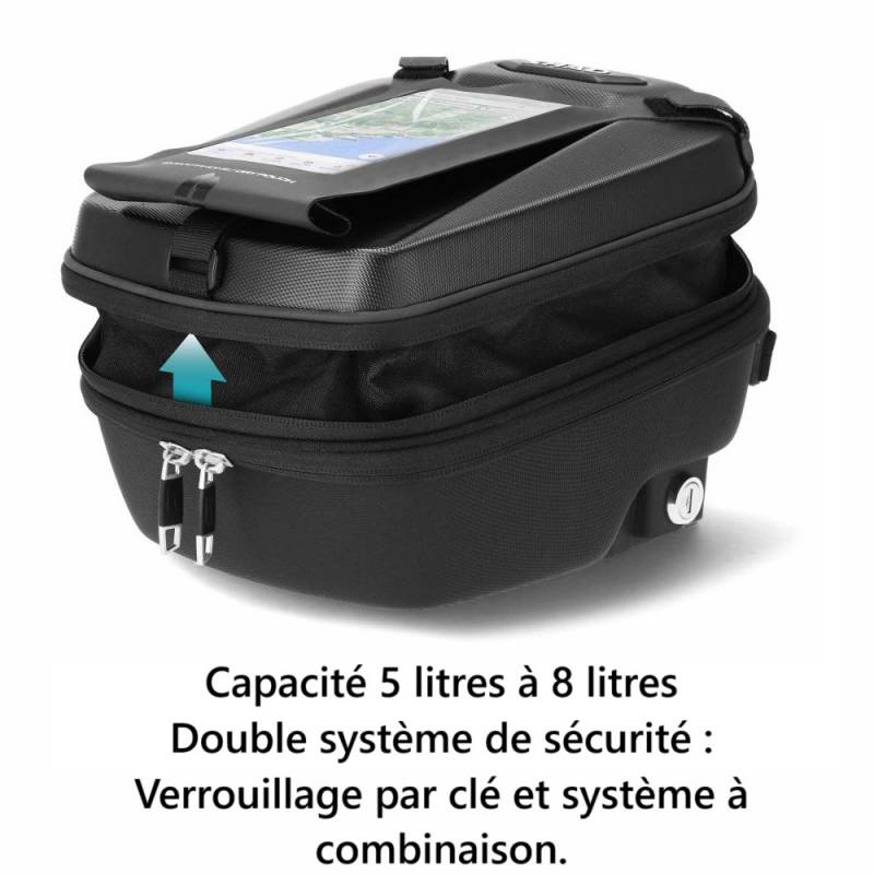 SACOCHE DE RÉSERVOIR CLICK SYSTEM E09CL PRO capacité de 5 litres extensible à 8 litres
Accessoires inclus : Support smartphone étanche (taille maximale 80 x 170 x 9 mm), housse de pluie et poignée épaule. origine VOGE -DISPO