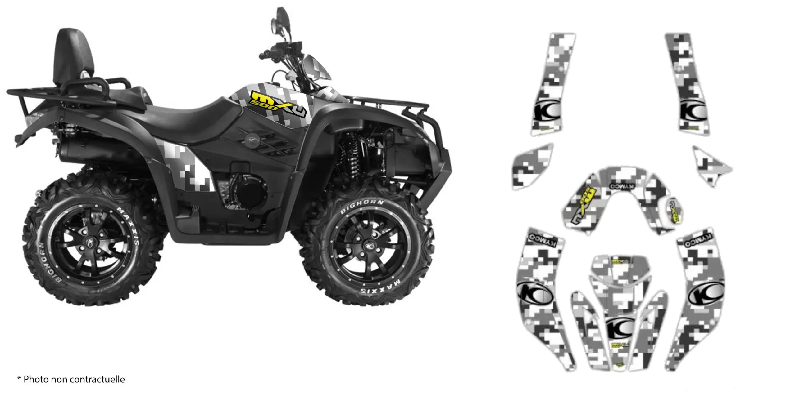 KIT DECO KYMCO MXU 500 PIXEL GRIS (2011-2018)
 KIT DECO KYMCO MXU 500 PIXEL GRIS (2011-2018) origine KYMCO -DISPO