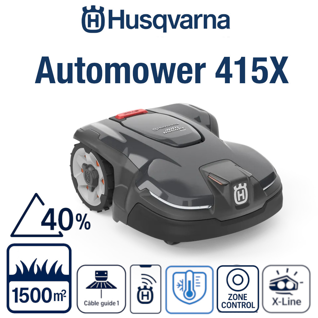 ROBOT TONDEUSE 415X Husqvarna Automower 415X – Robot tondeuse 1500 m², GPS, X-Line, ultra silencieux origine HUSQVARNA JARDINS_800–1500M²