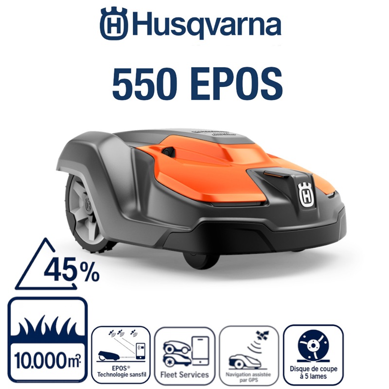ROBOT TONDEUSE 550 EPOS AUTOMOWER 550 EPOS DISQUE A 5 LAMES AVEC AMELIORATION HSS avec limites virtuelles jusqu`à 10 000m² origine HUSQVARNA JARDINS_16000M² PROFESSIONNEL