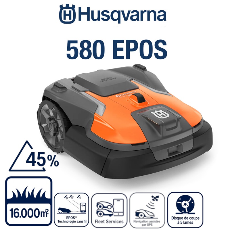 ROBOT TONDEUSE 580 EPOS AUTOMOWER 580 EPOS sans fil conçu pour la tonte de terrains de sport de haute qualité Capacité de surface 16 000 m² origine HUSQVARNA JARDINS_16000M² PROFESSIONNEL