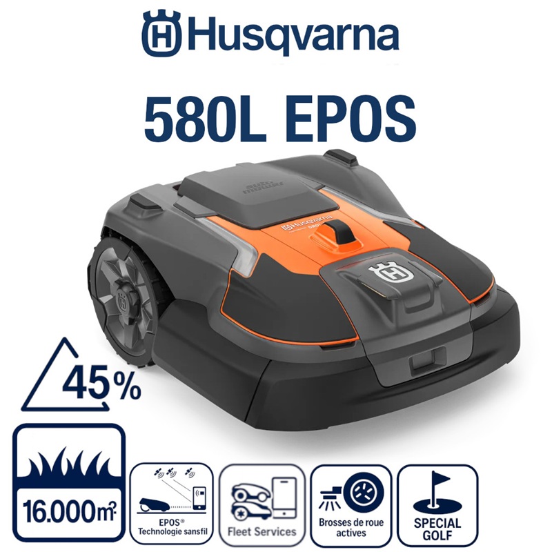 ROBOT TONDEUSE 580L EPOS AUTOMOWER 580L EPOS Robot tondeuse sans fil pour une tonte précise des parcours de golf Capacité de surface 16 000 m² HUSQVARNA origine HUSQVARNA JARDINS_16000M² PROFESSIONNEL