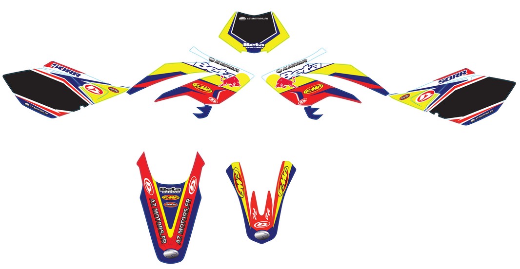 Kit Deco REDBULL BETA 50 Supermot /06->2011 (Phare Triangulaire) KIT DECO REDBULL BETA 50 RR /08->2011 (Phare Triangulaire) origine BETA 