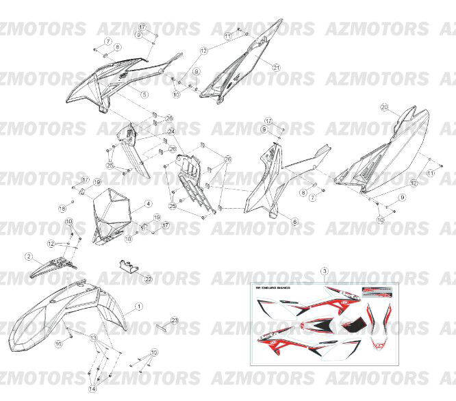 CARENAGES RESERVOIR SELLE AVANT No SERIE 100371 A 19999 pour 125-RE-13-14