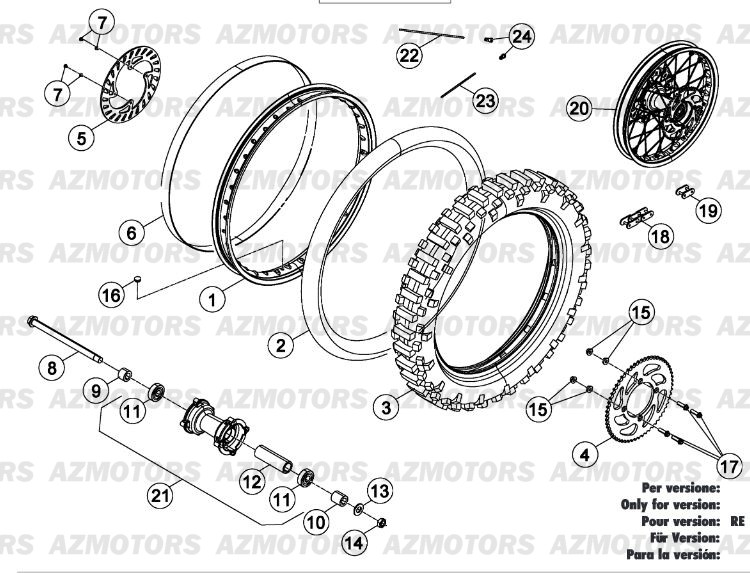 Roue Arriere No Serie 100371 A 19999 BETA Pièces Beta RE 125 4T - 2015-2014-2013