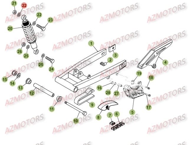 FOURCHE ARRIERE SUSPENSION AR pour 125-RE-2010-11