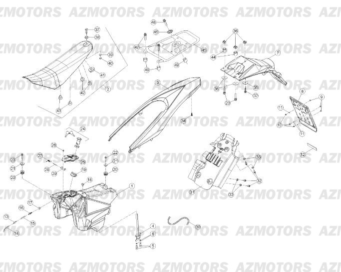 CARENAGES RESERVOIR SELLE ARRIERE No SERIE 1505 A 99999 BETA 125 RR 13 14