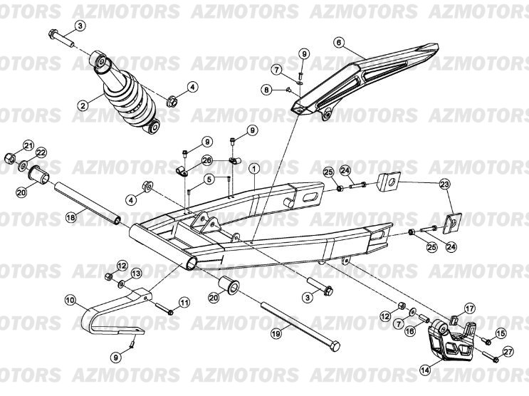 FOURCHE ARRIERE SUSPENSION AR pour 125-RR-13-14