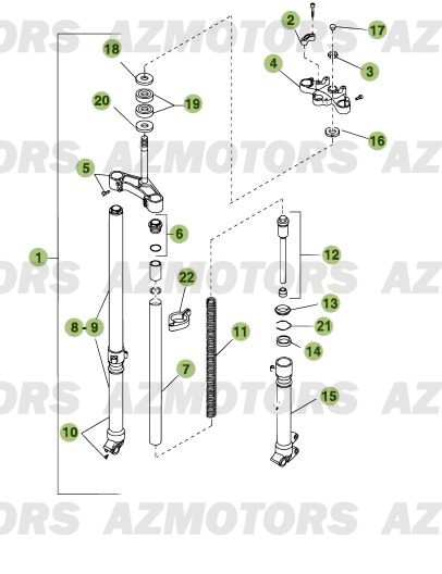 Fourche BETA Pièces Beta RR 125 Enduro 4T - 2012/2010 CHASSIS 001052 à 001140