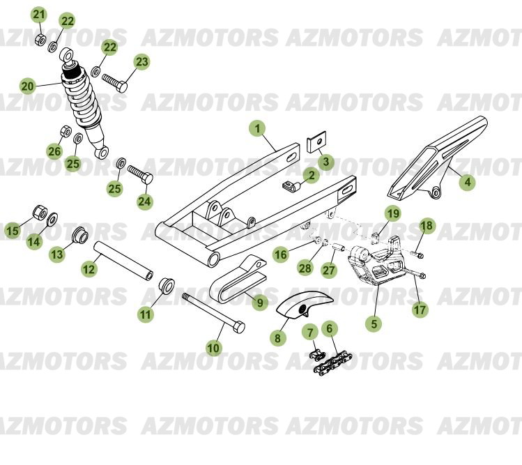 FOURCHE ARRIERE - SUSPENSION AR pour 125-RR-2010-11-12V2