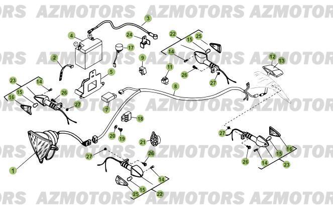 Installation Electrique BETA Pièces Beta RR 125 Enduro 4T - 2012/2010 CHASSIS 001141 à 999999 