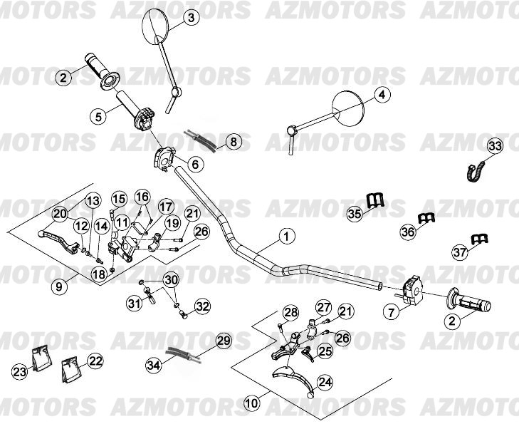 Commandes   Guidon BETA Pièces Beta RR 125 LC Enduro 4T - 2013