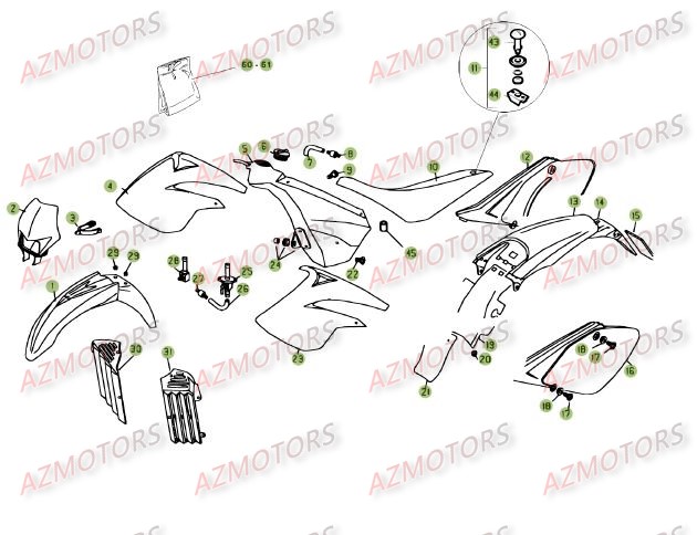 CARENAGES - RESERVOIR - SELLE pour 125-SM-07