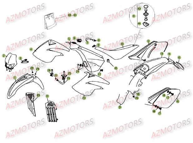 CARENAGES - RESERVOIR - SELLE pour 125-SM-08