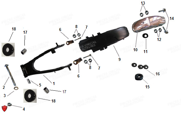 Garde Boue Arriere Bras Oscillant ORCAL Pièces Orcal Astor 125cc EURO4