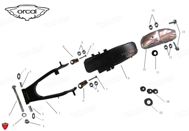 BRAS_OSCILLANT_GARDE-BOUE_ARRIERE ORCAL Pièces Orcal Astor 125cc
