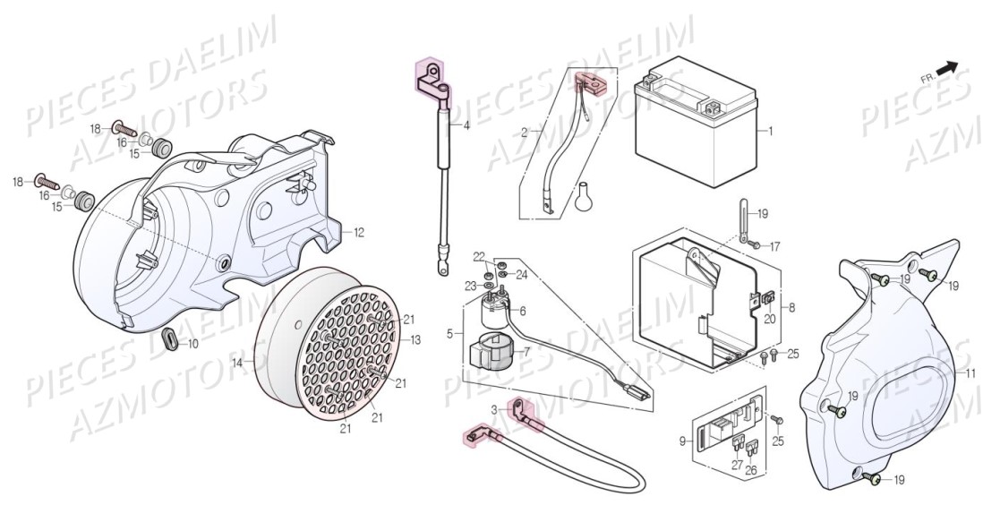 BATTERIE CACHE MOTEUR DAELIM 125 DAYSTAR