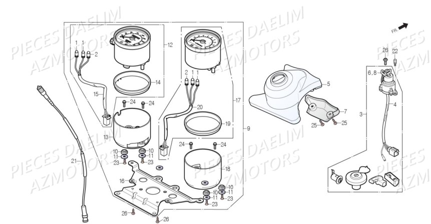 Compteur Contacteur A Cle AZMOTORS Pièces Moto DAELIM DAYSTAR 125 Euro4 (2019)
