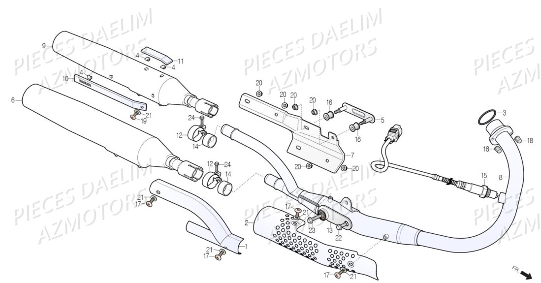 Echappement AZMOTORS Pièces Moto DAELIM DAYSTAR 125 Euro4 (2019)
