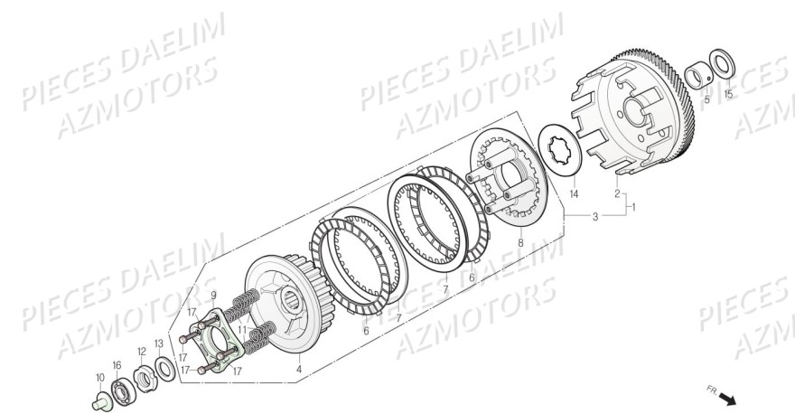 Embrayage AZMOTORS Pièces Moto DAELIM DAYSTAR 125 Euro4 (2019)
