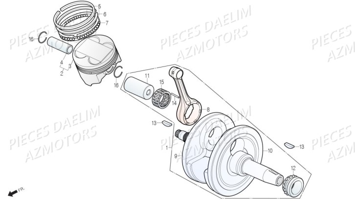 Piston Vilebrequin AZMOTORS Pièces Moto DAELIM DAYSTAR 125 Euro4 (2019)
