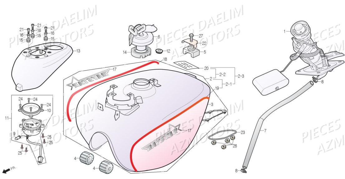 Reservoir A Carburant AZMOTORS Pièces Moto DAELIM DAYSTAR 125 Euro4 (2019)
