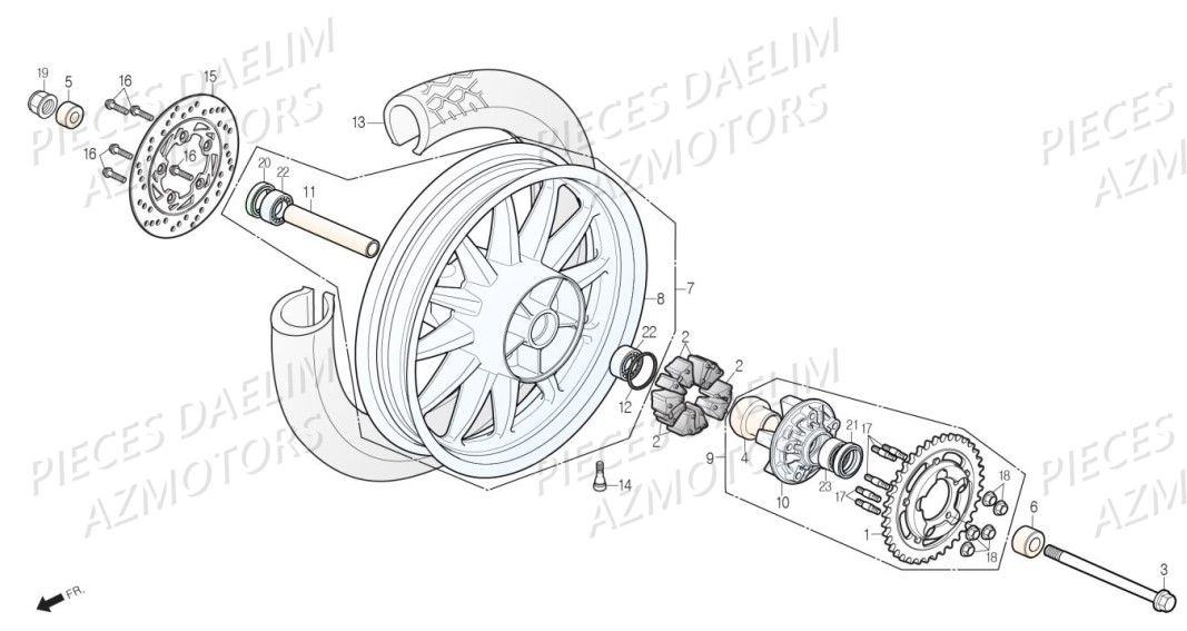 ROUE ARRIERE NOIR DAELIM 125 DAYSTAR