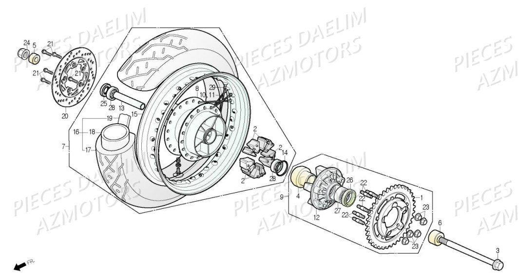 Roue Arriere Rayons AZMOTORS Pièces Moto DAELIM DAYSTAR 125 Euro4 (2019)
